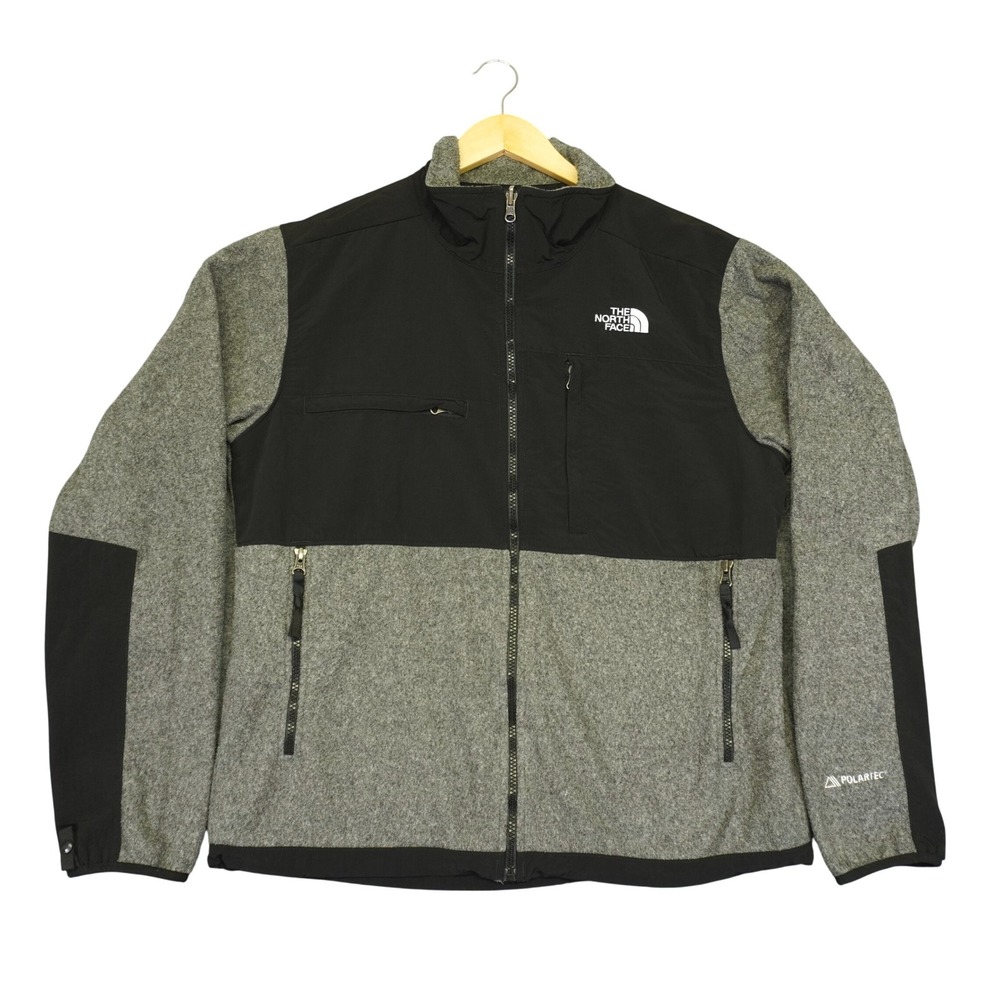 The North Face Denali Jacket Mens M Grey Black Polartec Fleece Full Zip Winter